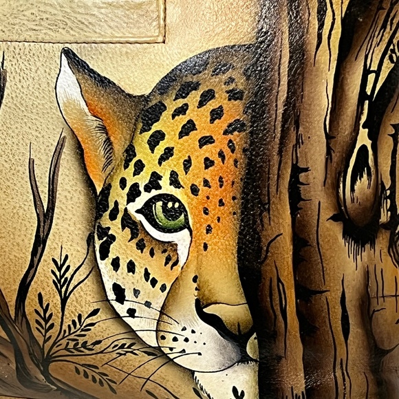 ANUSCHKA Leather Hand Painted Crossbody Bag Purse African Leopard Print - Picture 7 of 16